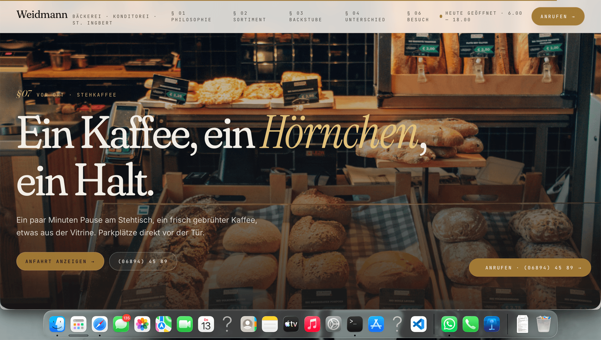 Bäckerei Weidmann — Website Screenshot